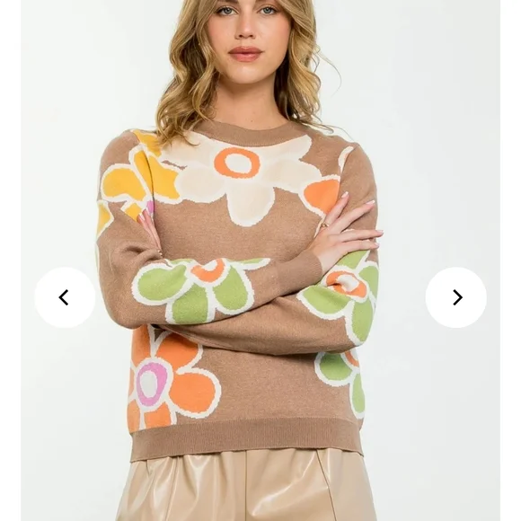 THML Multicolor Floral Sweater Size Large - Picture 1 of 7